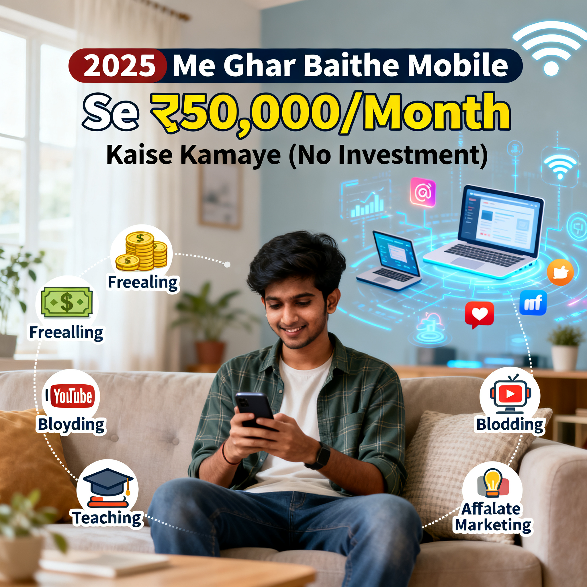 2025 Me Ghar Baithe Mobile Se ₹50,000/Month Kaise Kamaye (No Investment)